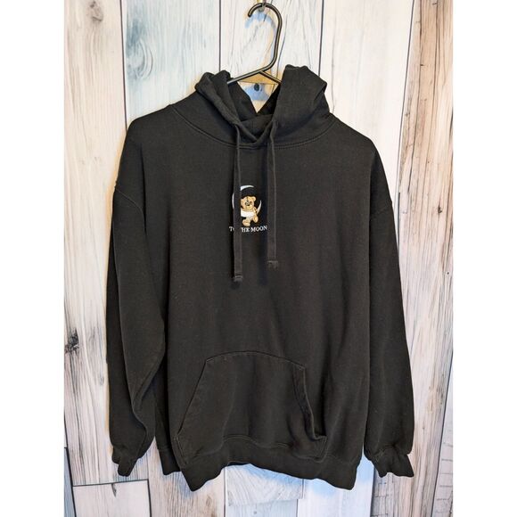 Yours Truly To The Moon Bear Black Unisex Hoodie Size Large Urban Streetwear Emo - Picture 1 of 5